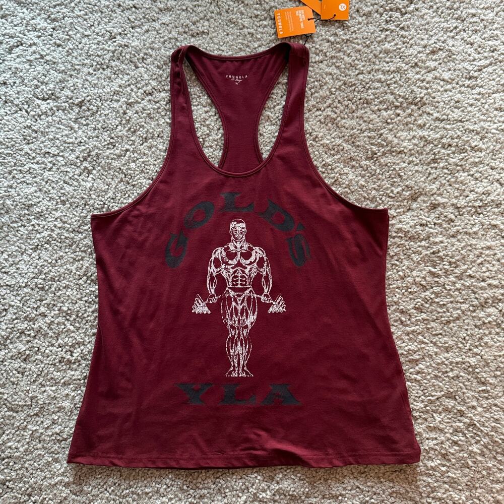 Men's YoungLA 3003 Gold's Iron Legacy Icon Stringers, NWT XL Burgundy